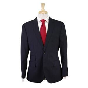 Indochino Black Blue Thin Striped 2-Btn Wool Slim Fit Suit 42S